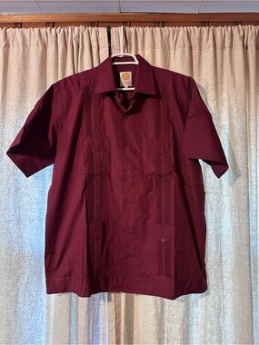 Lively Burgundy Short-Sleeve Button-Up Shirt